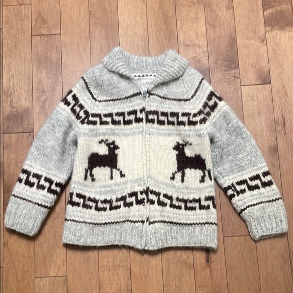 Cowichan Wool Cardigan Vintage Deer Handknit Last Of The Mohicans Small Medium